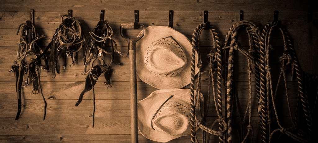 Ulvsby Ranch stallredskap på krokar